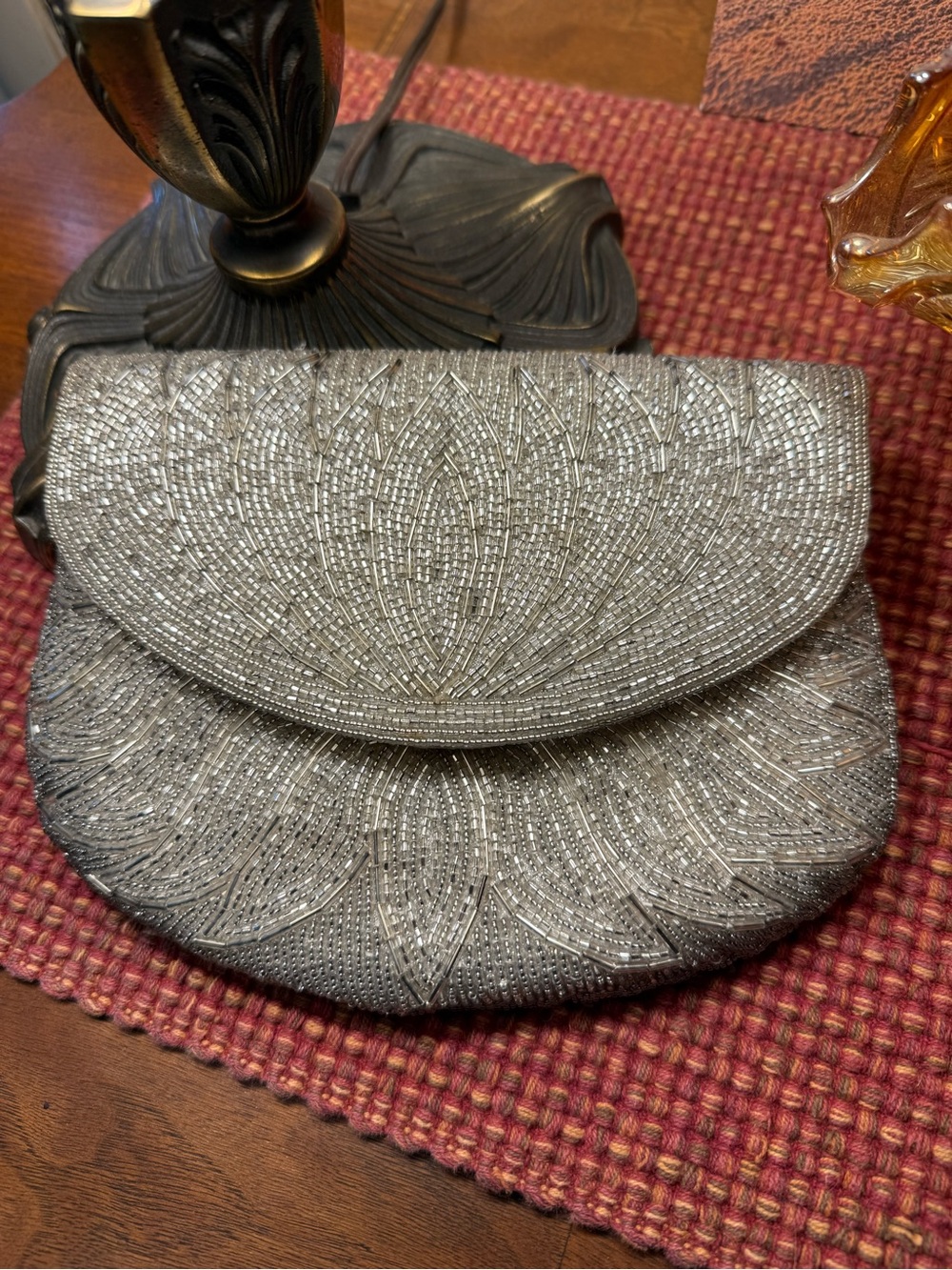 Silver Beaded Evening Clutch - Elegant Women's Bag